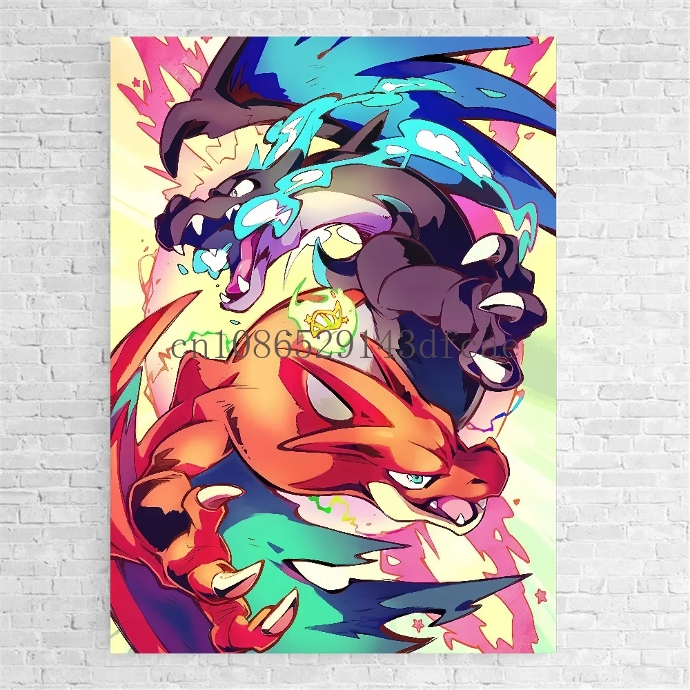 Pokemon Peripherals Pikachu Bulbasaur Squirtle Charmander Canvas Painting Anime Wall Art Prints Living Room Decor Posters