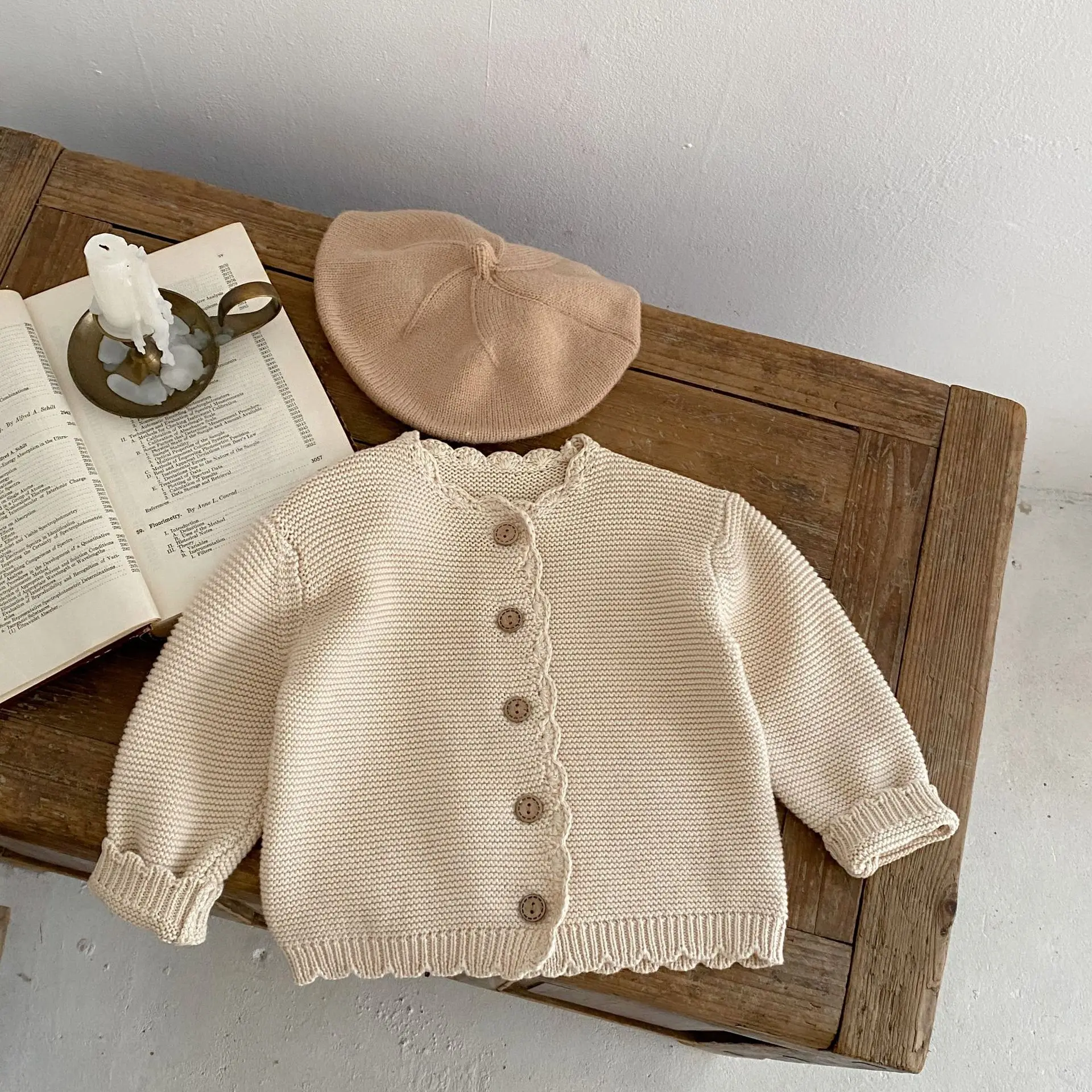 Solid Khaki Long Sleeve Cardigan Newborn Knitwear Spring Autumn Girl Sweater Baby Girls Thick Coat Jacket Outwear