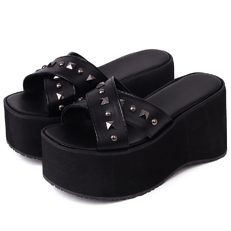 Sexy Slippers Women Summer Platform Black Wedge Sandals Ladies Thick Sole Casual Comfortable Mules Shoes Female Large size