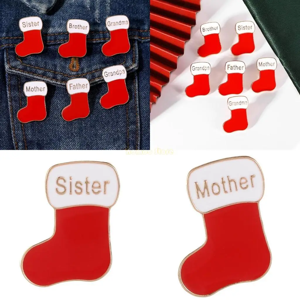 31BF Family Brooch Lapel Pin Christmas Sock New Year Parties and Weddings Graceful Christmas Sock Jewelry Festive Pin