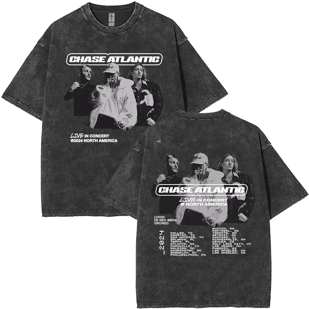 Customization Shirt Chase Atlantic Lost In Europe UK Tour 2025 Album Vintage Washed T Shirts Men Hip Hop Gothic Oversized T-shir