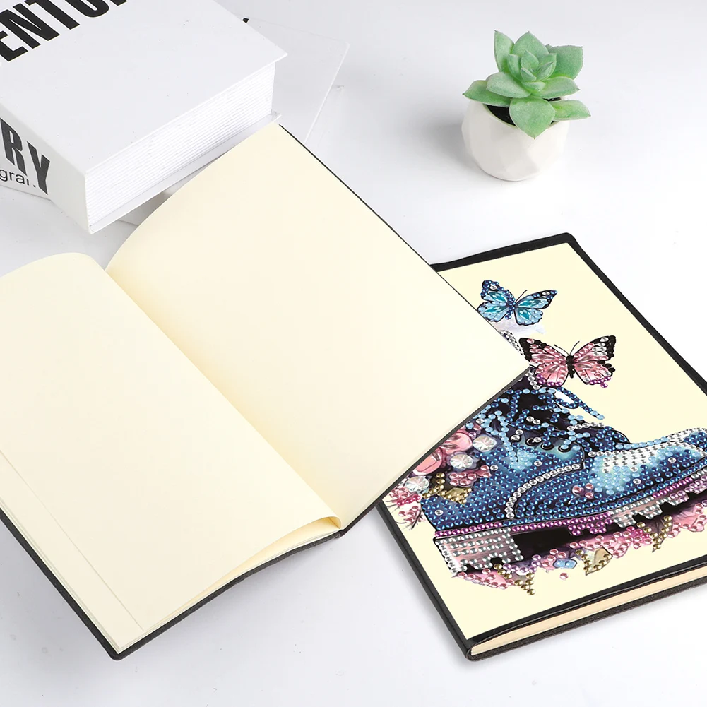Special Shaped Flower Butterfly No Lines Rhinestone Art Hand Craft Kit 50 Pages Crystal Notepad Sketchbook for Drawing Painting