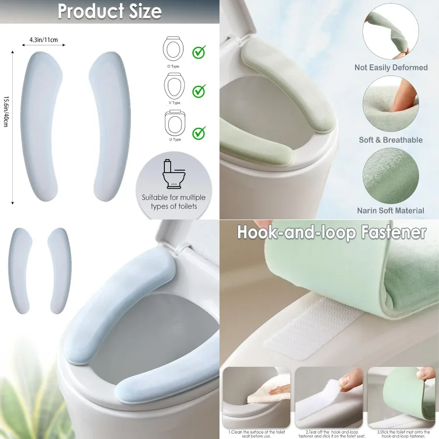 

Толстый и эластичный чехол на сиденье унитаза, который можно стирать, многоразовый, с двусторонней застежкой-липучкой для удобного крепления, мягкий коврик