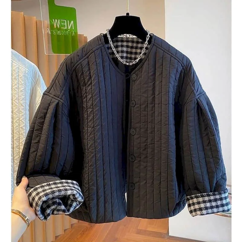 

Quilted Coats for Women Elegant Lightweight Cotton-padded O-neck Jackets Long Sleeved Casual Single Breasted Women Clothing