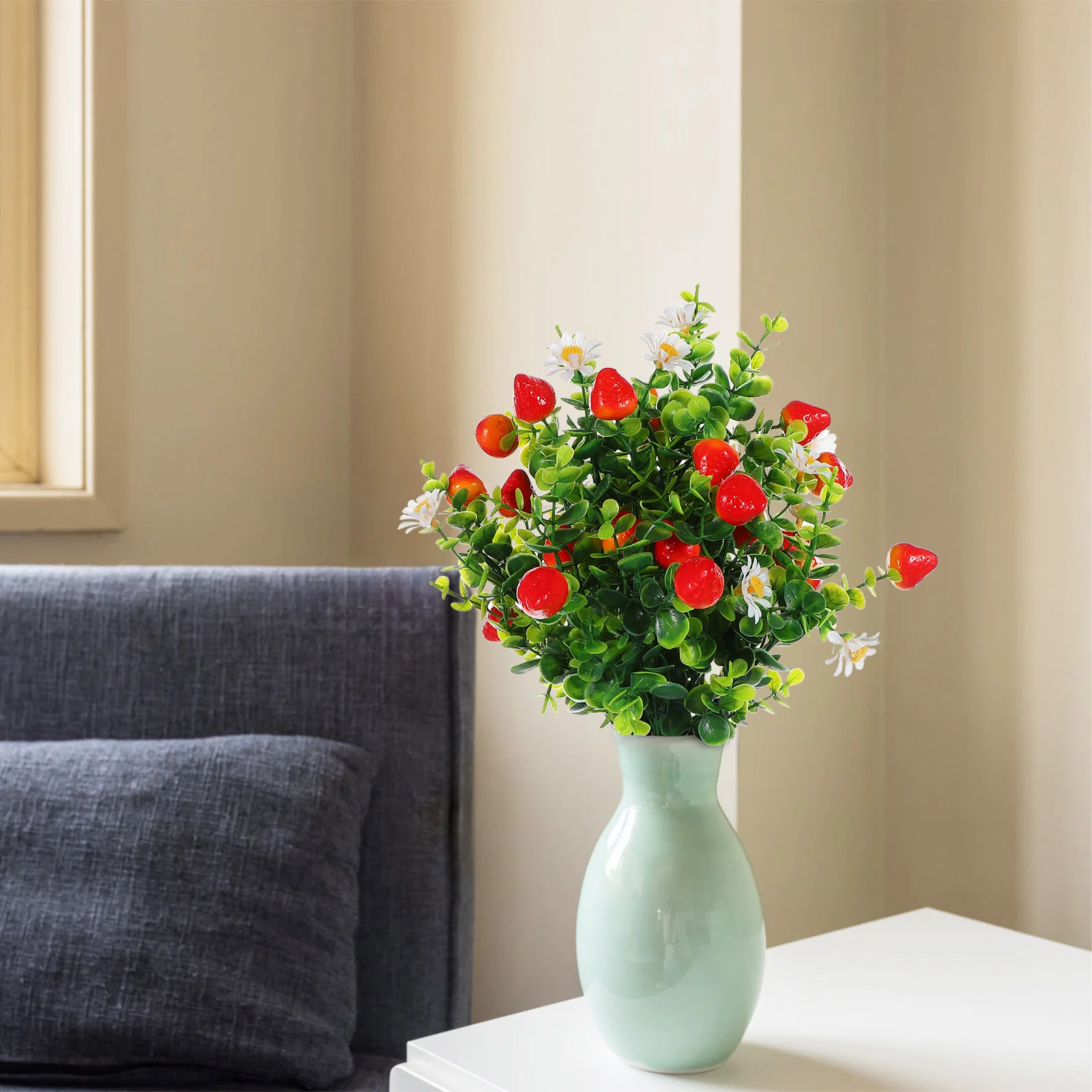 

3Pcs Simulation Eucalyptus and Strawberry Branch Set Lifelike Artificial Fruit Stems for Living Room Dining Area Wedding Party