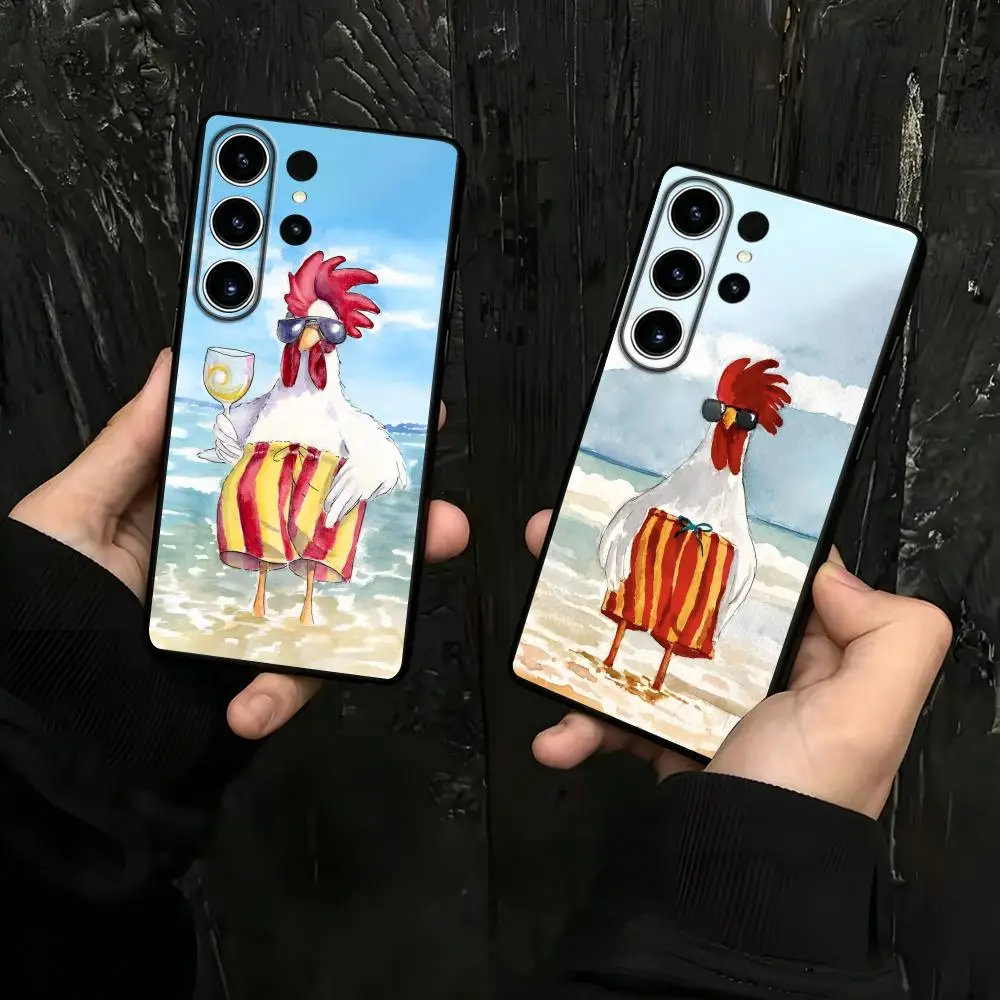 Interesting Rooster Phone Case For Samsung Galaxy S26 S25 S24 S23 S22 S21 S20 Plus Ultra Note20 Soft Black