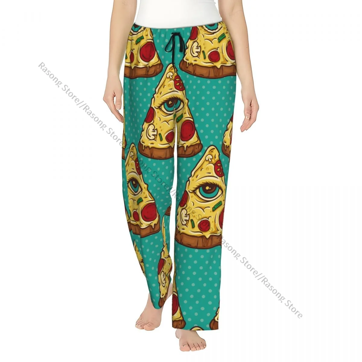 

All Seeing Eye Pizza Slice Flannel Pajama Pants for Women Soft Warm Sleep Pants with Elastic Waistband