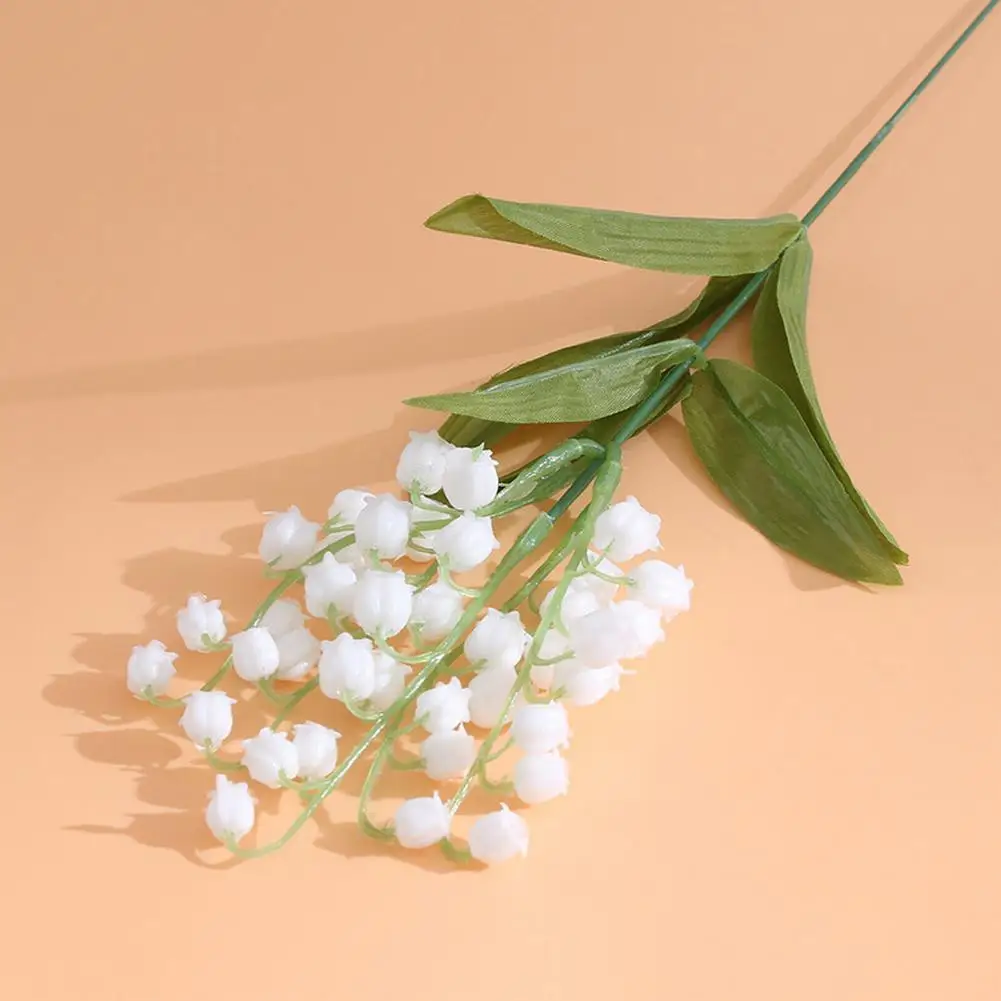 3pcs White Lily Of The Valley Fake Green Leaves Artificial Plastic Flower Small Fresh Bouquet Home Garden Wedding Decoration