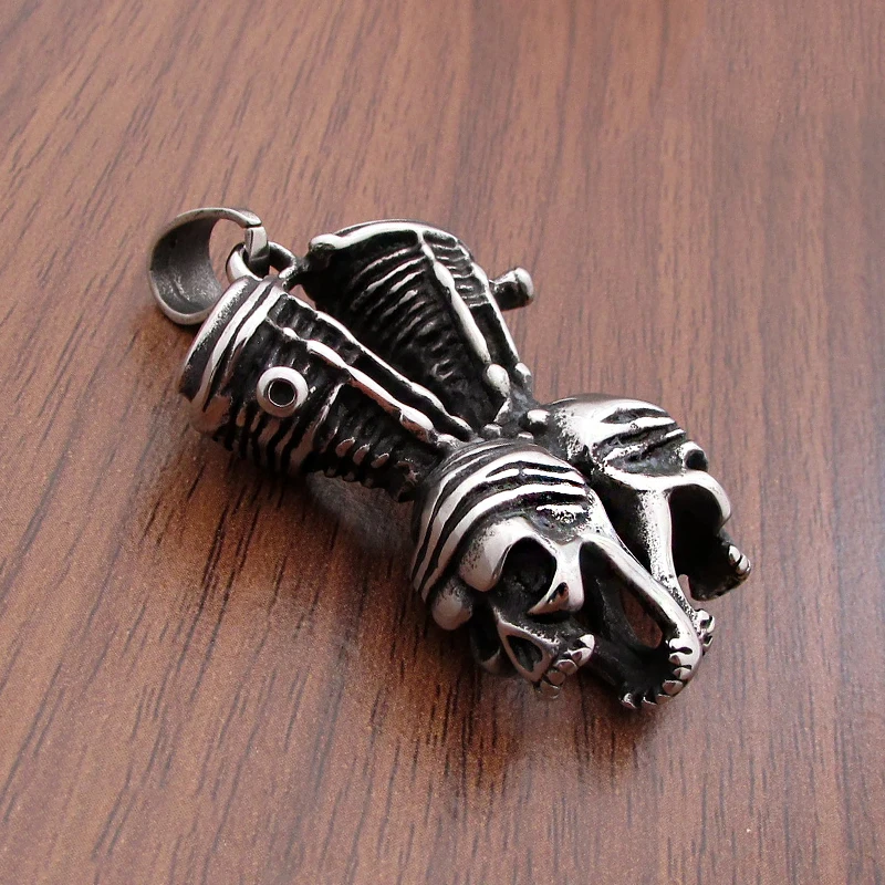 Retro Motorcycle Engine Pendant Stainless Steel Jewelry Skull Motor Biker Men‘s Necklace