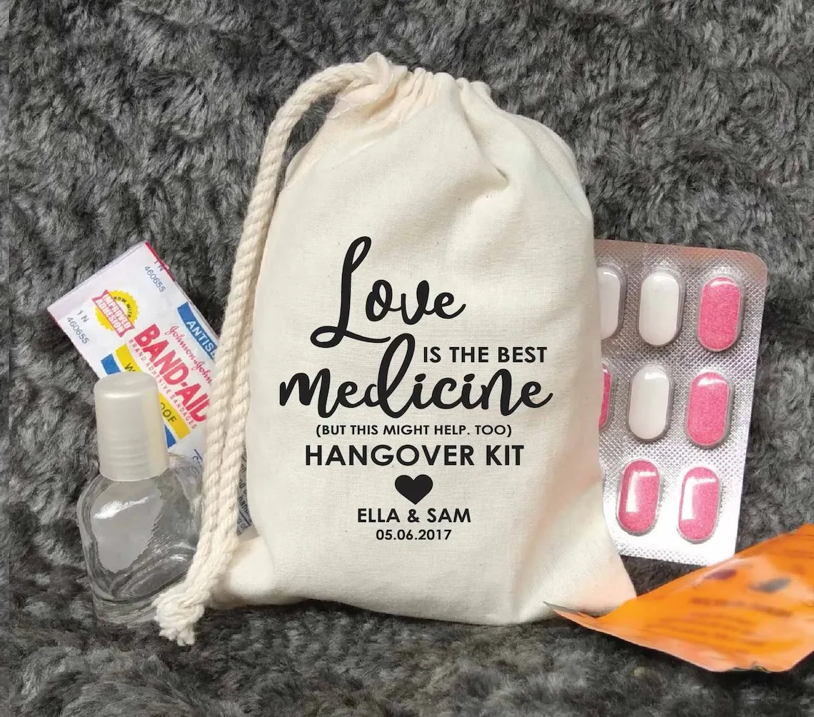 25 PCS Love is the Best Medicine Hangover Kit Bag-Bachelorette Party Bag-Custom Hen Party Bag-Customize Bags-bridal shower bags