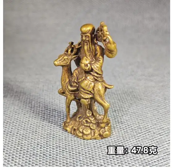 Solid brass riding deer longevity star small ornament, mini longevity star gourd, fortune and longevity antique bronze ware