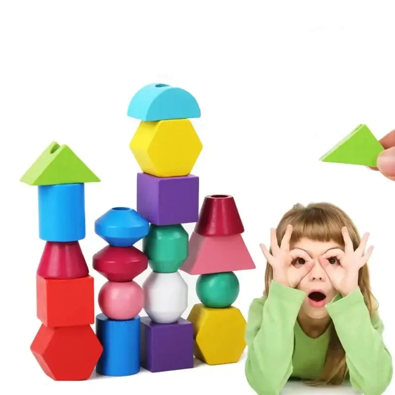 Jouets en bois Montessori, jeu de Puzzle de couleurs et de formes assorties, Cognition de perles colorées, jouets éducatifs précoces pour enfants, cadeau pour enfants