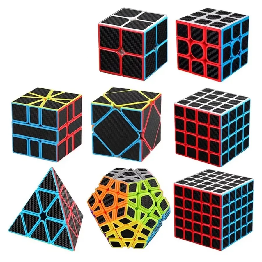MoYu Meilong Carbon Fiber Sticker Magic Cube 2x2 3x3 4x4 5x5 Cube Pyrimid Megaminx combination cubo magico For Children Toy Gift