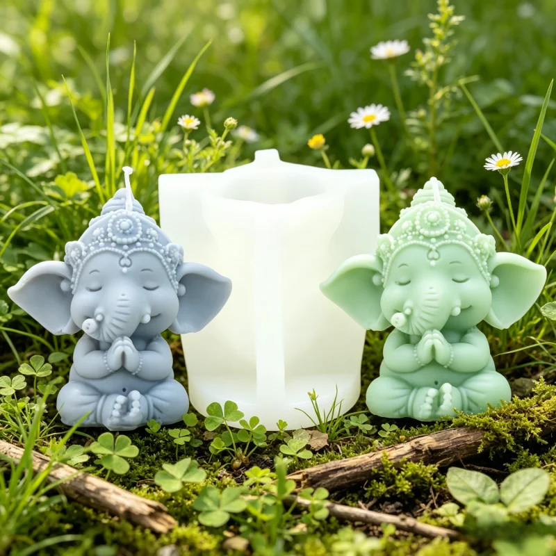 3D Meditating Ganesha Silicone Candle Mold, Zen Elephant Head God Wax Mould for DIY Resin Plaster Soap Craft