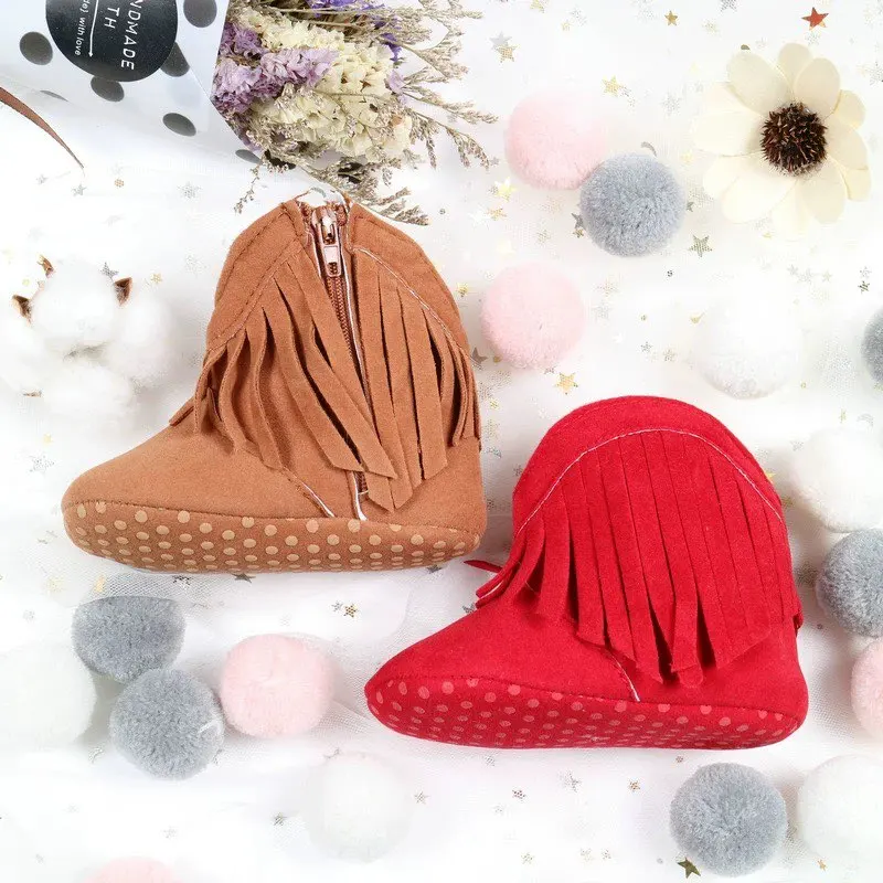 Spring and Autumn Winter New Baby Boots Tassel Boots Fashion Soft soled Women's Baby Shoes Sneakers 0-1 Year Old Zipper Style