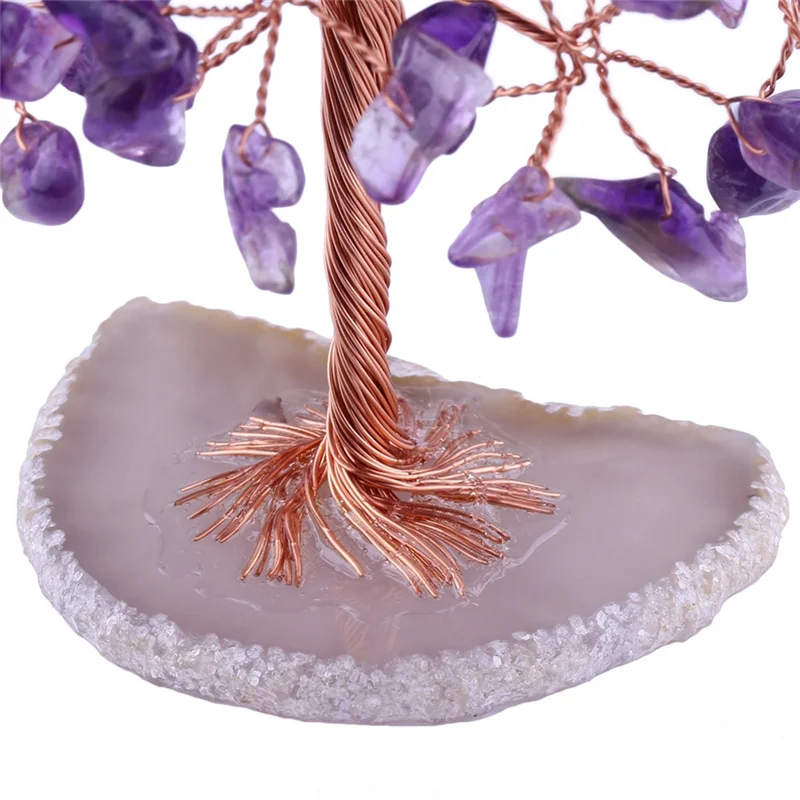 

Mini Crystal Money Tree Copper Wire Wrapped Agate Slice Base Healing Gemstone Yoga Feng Shui Trees Home Decor A Easy Install