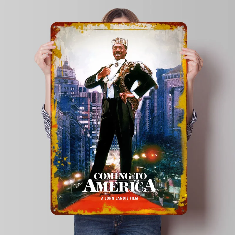 Coming To America Printed Poster Customized Retro Wall Art Vintage Metal Tin Signs for Home Bathroom Decor Gamer Room Decoration