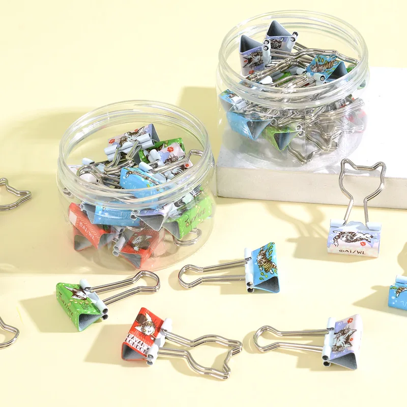 Imagem -02 - Cute Cat Impresso Binder Clips Long Tail Clip Swallow Tail Clip Pasta de Papel Paperclips Material Escolar 19 mm