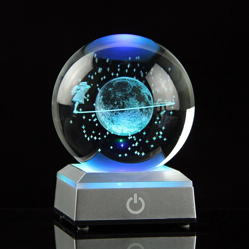 6/8cm 3D Planetary Galaxy Astronaut Crystal Ball Bedside Light Night Lamp Astronomical Souvenir Home Decoration Birthday Present