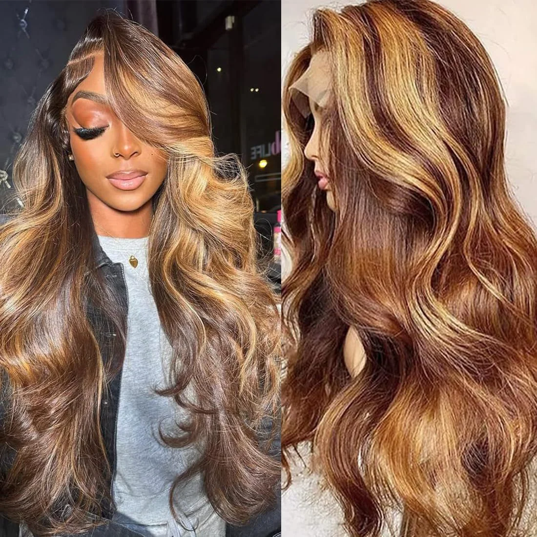 

Ombre Lace Front Wigs Human Hair 26 Inch 13x4 Brown Highlighted Wig Human Hair 4/27 Highlight Lace Front Wigs Human Hair