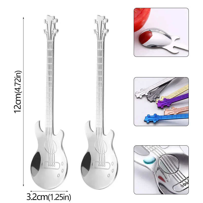 7Pcs Stainless Steel Guitar Shaped Coffee Spoon Creative Milk Tea Spoon Dessert Wedding Spoon Child Coffee Accessories Flatware