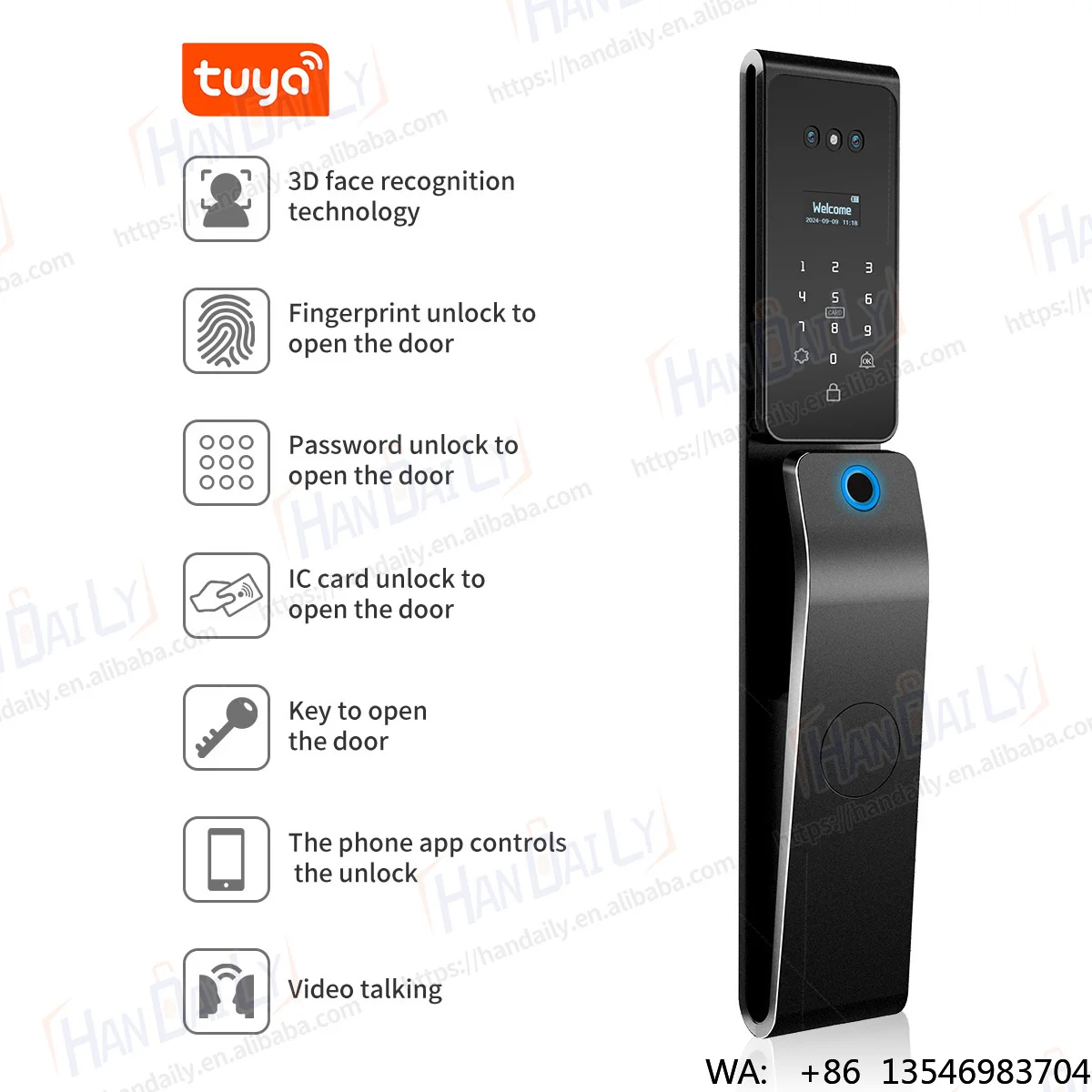 Waterproof Fully Automatic Anti-theft 3D Face Smart Lock for Aluminum Alloy Wood/Steel Door Video Intercom Fingerprint Lock