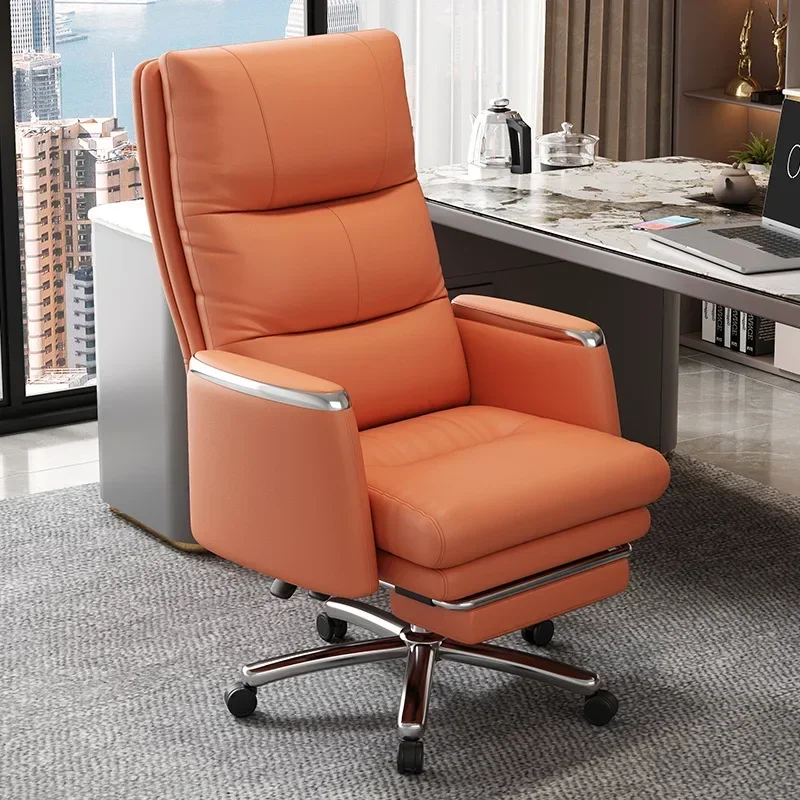 Leather boss chair ergonomic seat reclining back home study comfortable office chair