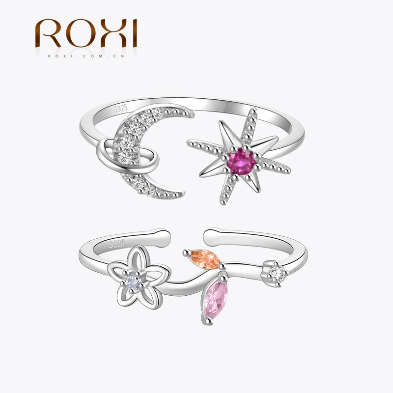 ROXI 925 Sterling Silver Open Ring Luxury Purple Zircon Finger Rings For Women Engagement Weddings Party islamic Jewelry anillos