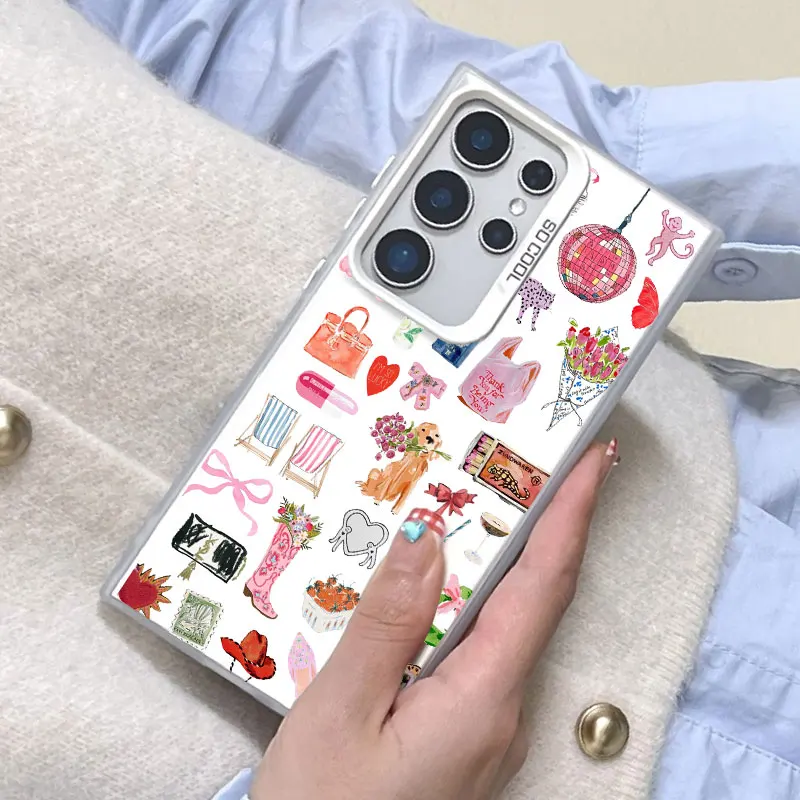 

For Samsung Galaxy S25 S22 Ultra Plus S21 FE S24 S23 Ultra Plus FE Laser Phone Case Summer Elements Wine Fruit juice Cover Funda