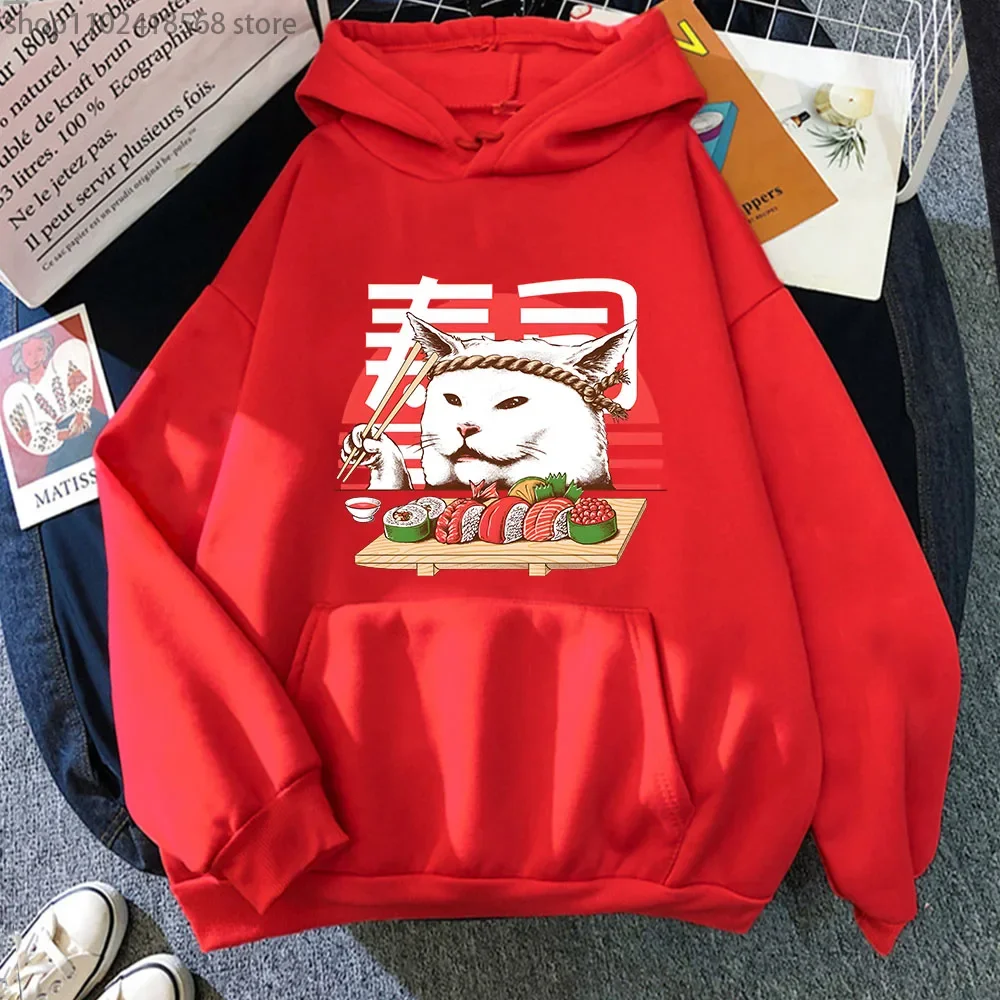 Funny Sushicat Hoodie Master Chef Sushi Sweashirts with Hooded Japanese Style Manga Clothing Male/female Streetwear Pullover Top