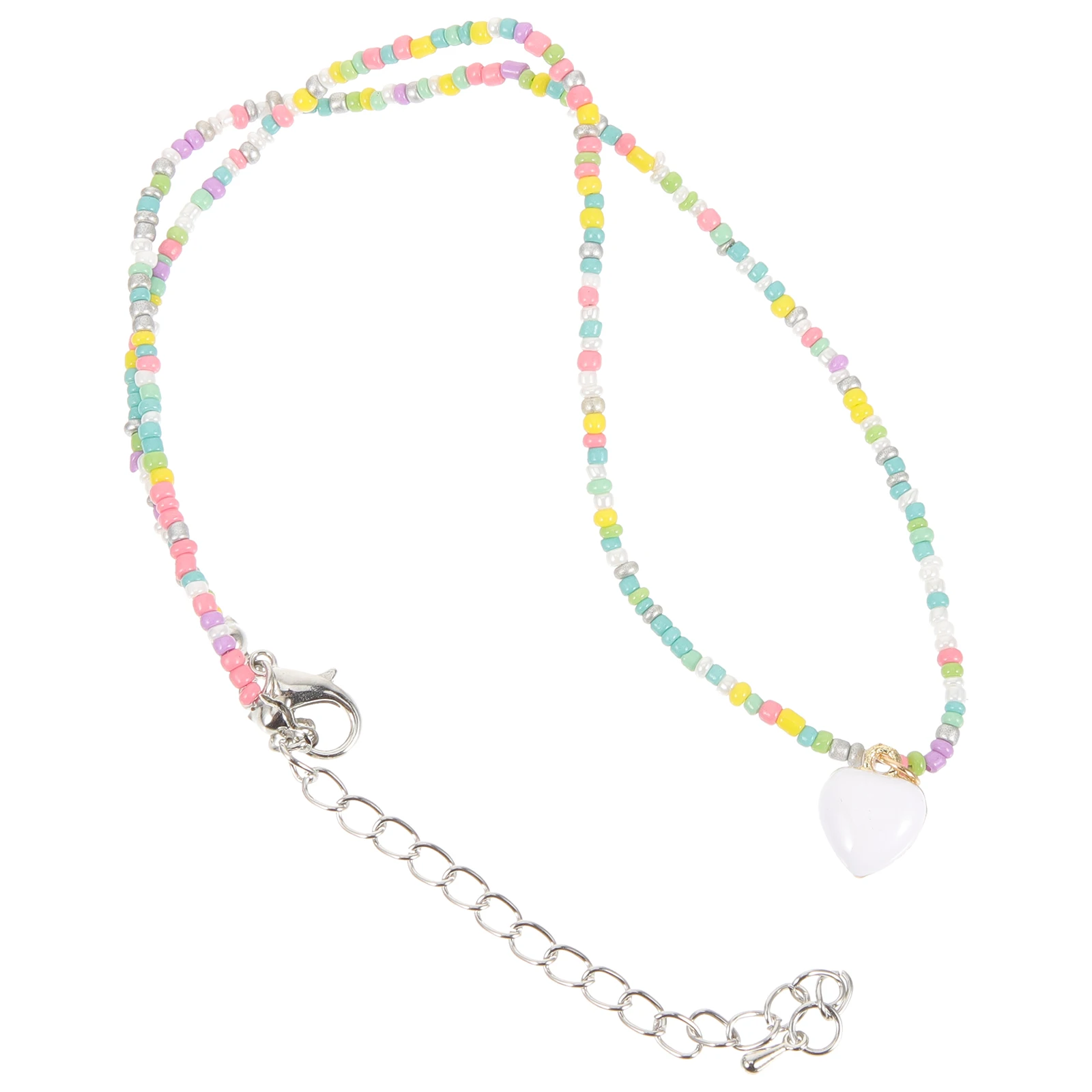 

Heart Pendant Necklace for Girls Beaded Drop of Oil Copper M Adjustable Length Summer Beach Women Jewelry Gift Idea