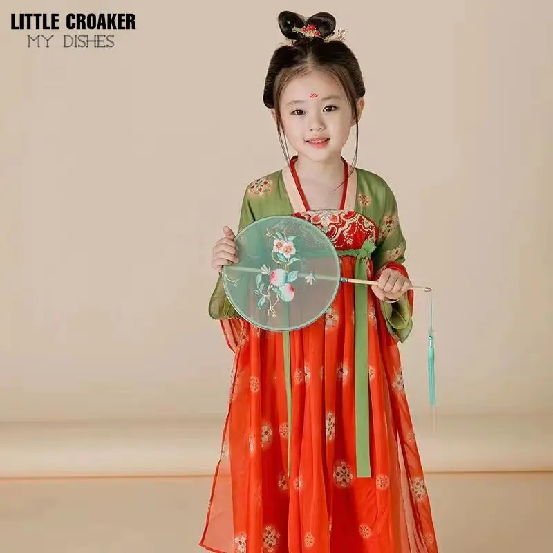 Vestido tradicional chinês Hanfu para crianças, Vestidos infantis antigos, Traje de meninas, Roupa de dança folclórica