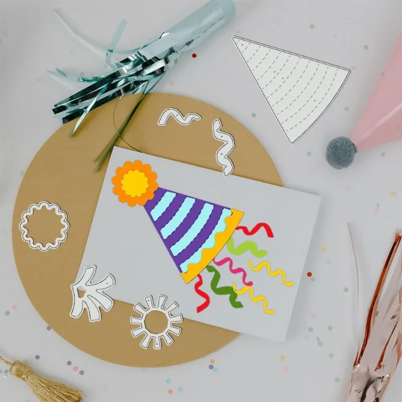 1pc Party Hat Cutting Dies Birthday Hats Stencils Blessings Decorative Embossing Stencils for Scrapbooking Photo Album Greeting