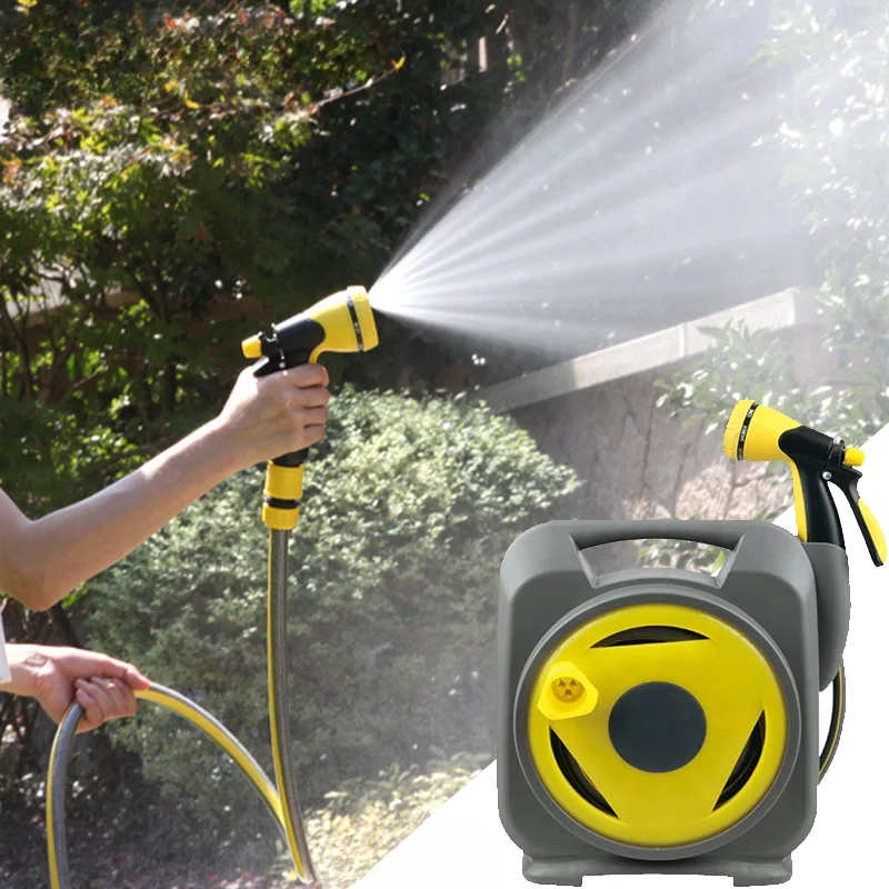 Car Wash Retractable Hose Reel 40ft  Water Hose Reel with 6 Spray Mode Multi-Function Spray Gun Can Be Wall Mount 12M