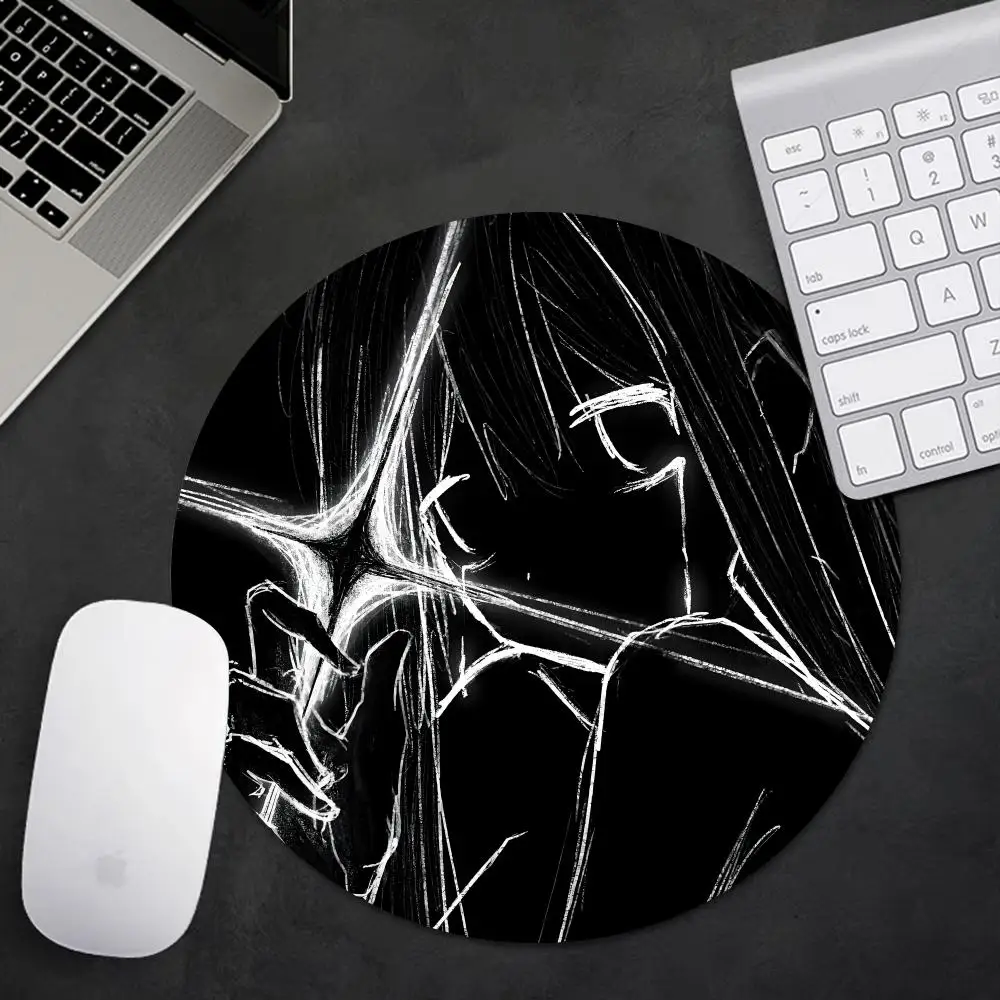 Black White Lines Cute Comic Girls Mouse Pad Round Mouse Pad 22x22 Computer Keyboard Wireless Mouse Boy Girl Gift for Play games