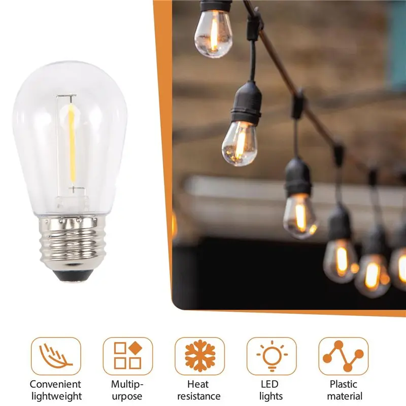 EYFL-24 Pack 3V LED S14 Replacement Light Bulbs, Shatterproof Outdoor Solar String Light Bulbs, Warm White
