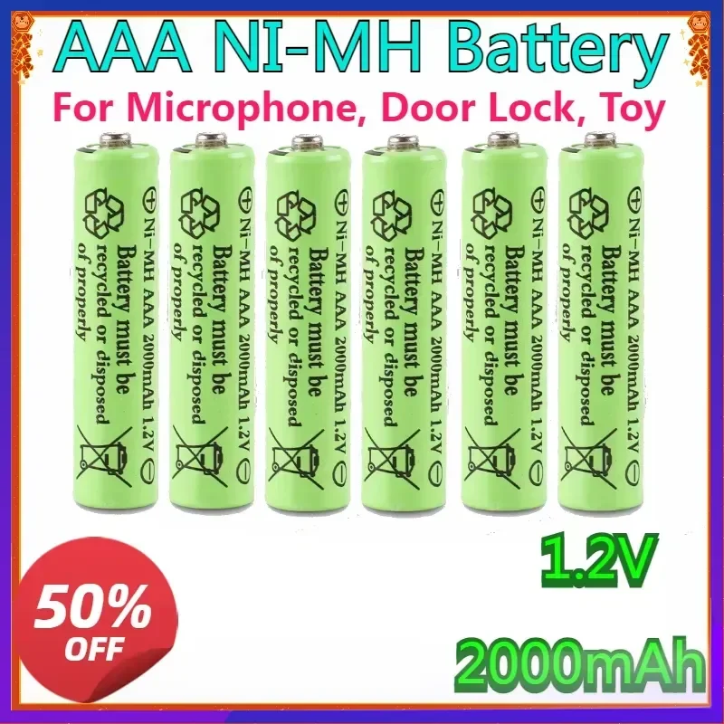 NEW High Quality Nickel Hydrogen Battery, Rechargeable Battery AAA 1.2V 2000mAh AAA Battery for Microphone, Door Lock, Toy