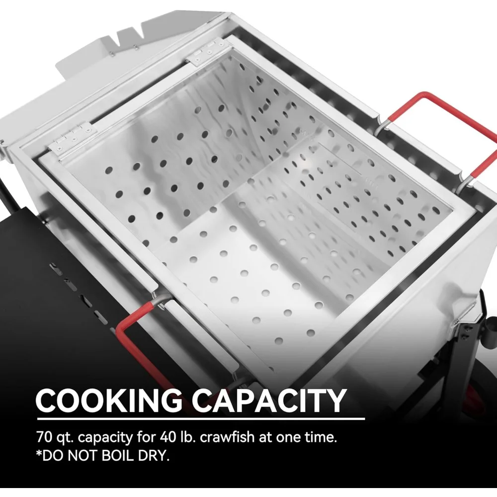 غلاية جراد البحر في الهواء الطلق مع مجداف تحريك وعجلات وعاء المأكولات البحرية شديد التحمل لغلي الكاجون والروبيان السلطعون #4