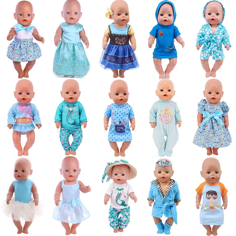 Blue Clothes Baby Dress Fit 18 Inch American of girl&43CM Reborn New Born Baby Doll For 43cm Baby Doll 17Inch Reborn Doll