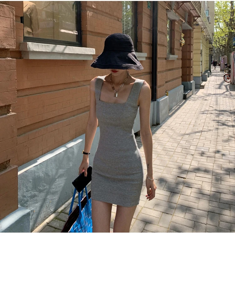 AOSSVIAO Sexy Slim Fit Bodycon Minikleider für Frauen 2026 Sommer Neuankömmling Schwarz Weiß Grau Tankkleid mit quadratischem Ausschnitt – Detail 15
