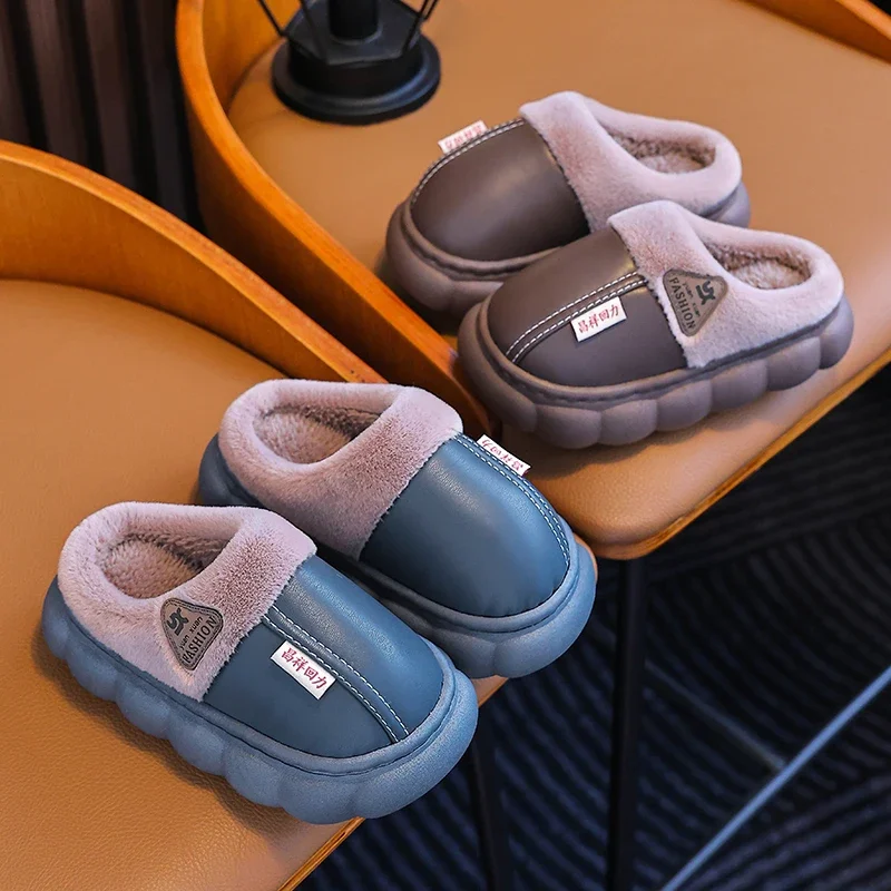 

Детская хлопковая обувь для детей 2–18 лет, темно-синяя кожаная непромокаемая домашняя домашняя обувь для мальчиков и девочек, мягкие нескользящие детские уличные тапочки