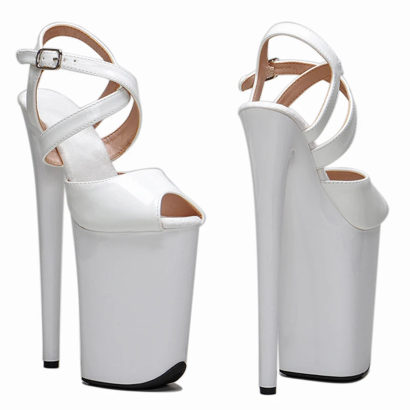 Leecabe 23センチメートル/9インチパテントpuアッパー厚底靴セクシーなダンスシューズサンダルポールダンスシューズ