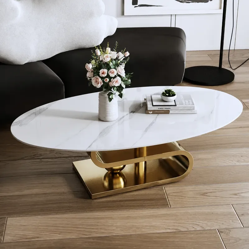 Rock Slab Coffee Table Modern Simple Living Room Furniture Small Apartment Size Luxury Household Tea Table Combination Set