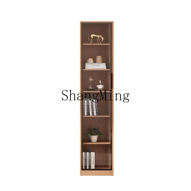 

SM solid wood bookcase storage integrated household living room wall display rack with glass door whole wall floor cabinet