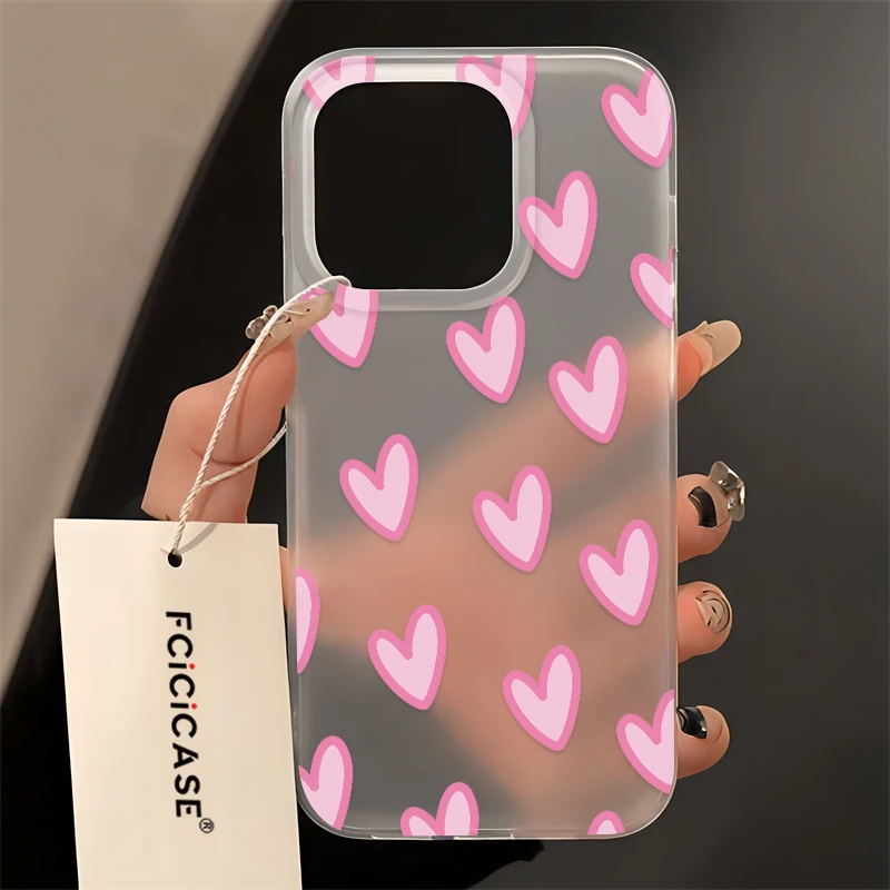 Чехол для телефона Fcicicase Pink Love Heart Pattern для iPhone 12 11 Pro Max 12 Mini 6 6S Plus XS Max SE 2020 X XR 7 8 Мягкий чехол из ТПУ