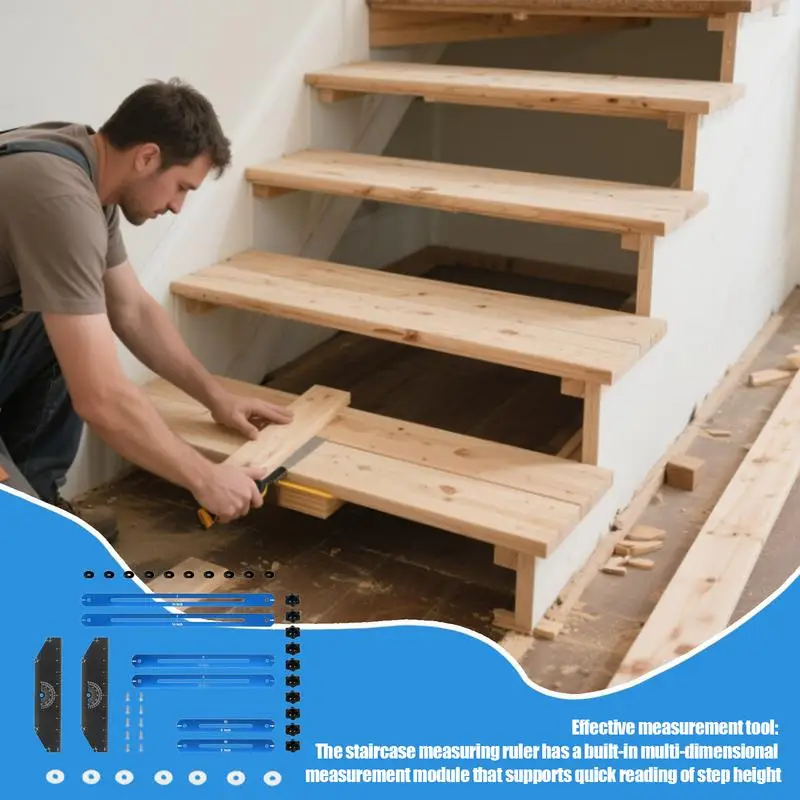 

Stair Tread Template Tool Professional Shelf Scribe Tool Stair Measuring Tool Jig for Risers Wall Partitions Shelf Floor Stairs
