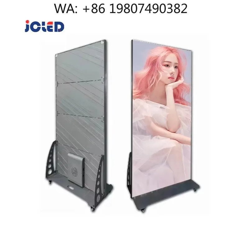 P2.5 Triple Foldable LED Poster Screen With Movable Wheels Vertical Dual Use Panel for Bar Indoor Outdoor Mobile Commercial Adve