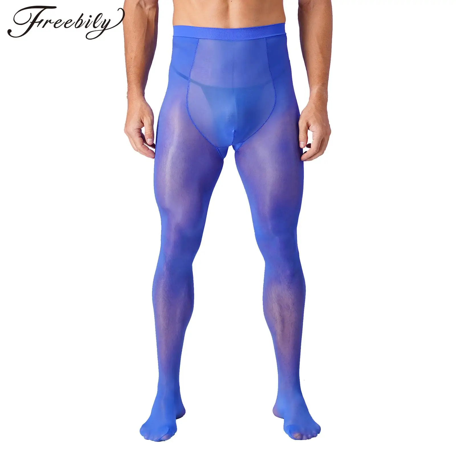 

Sexy Men Gay Glossy High Stretch Pantyhose U-Shape Convex Pouch Male Sissy Erotic Stockings See-Through Footed Leggings