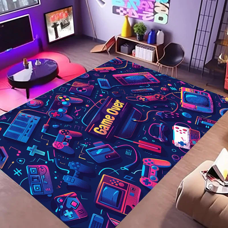 HD Home Area Gamer Rugs with Game Controller Design,Non Slip Floor Mats for Kids, Carpet for Decor Living Bed Playrooms Kitchen