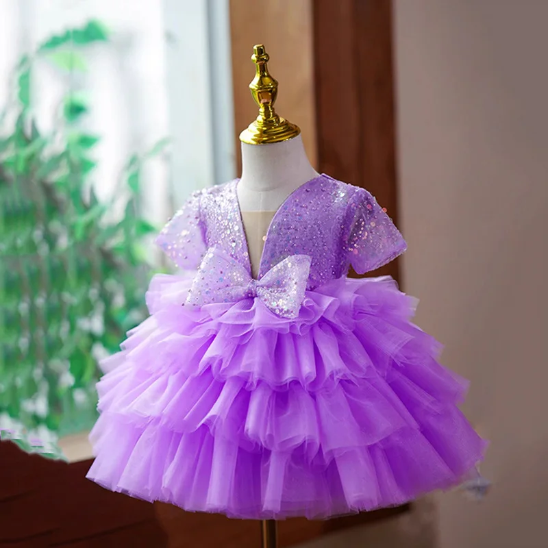 2024 Quality sequin Flower Girls Dress Wedding Birthday Dress Big bow First Communion Dresses for Girls Baptism Party Vestidos